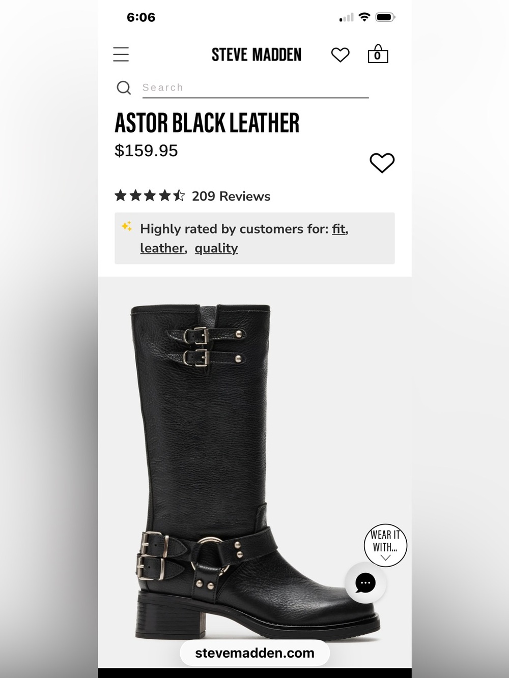 Steve Madden Black Leather Astor Boot size 8